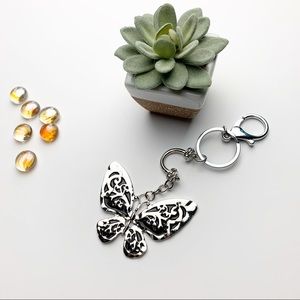 butterfly shaped key ring silver and black